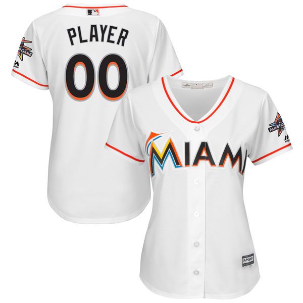 Women Miami Marlins Majestic White 2017 Cool Base Custom MLB Jersey with All-Star Game Patch